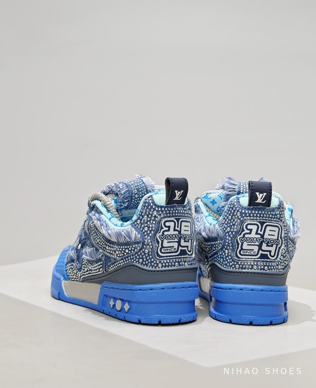 LV Skate Trainer Blue Denim — heel detail