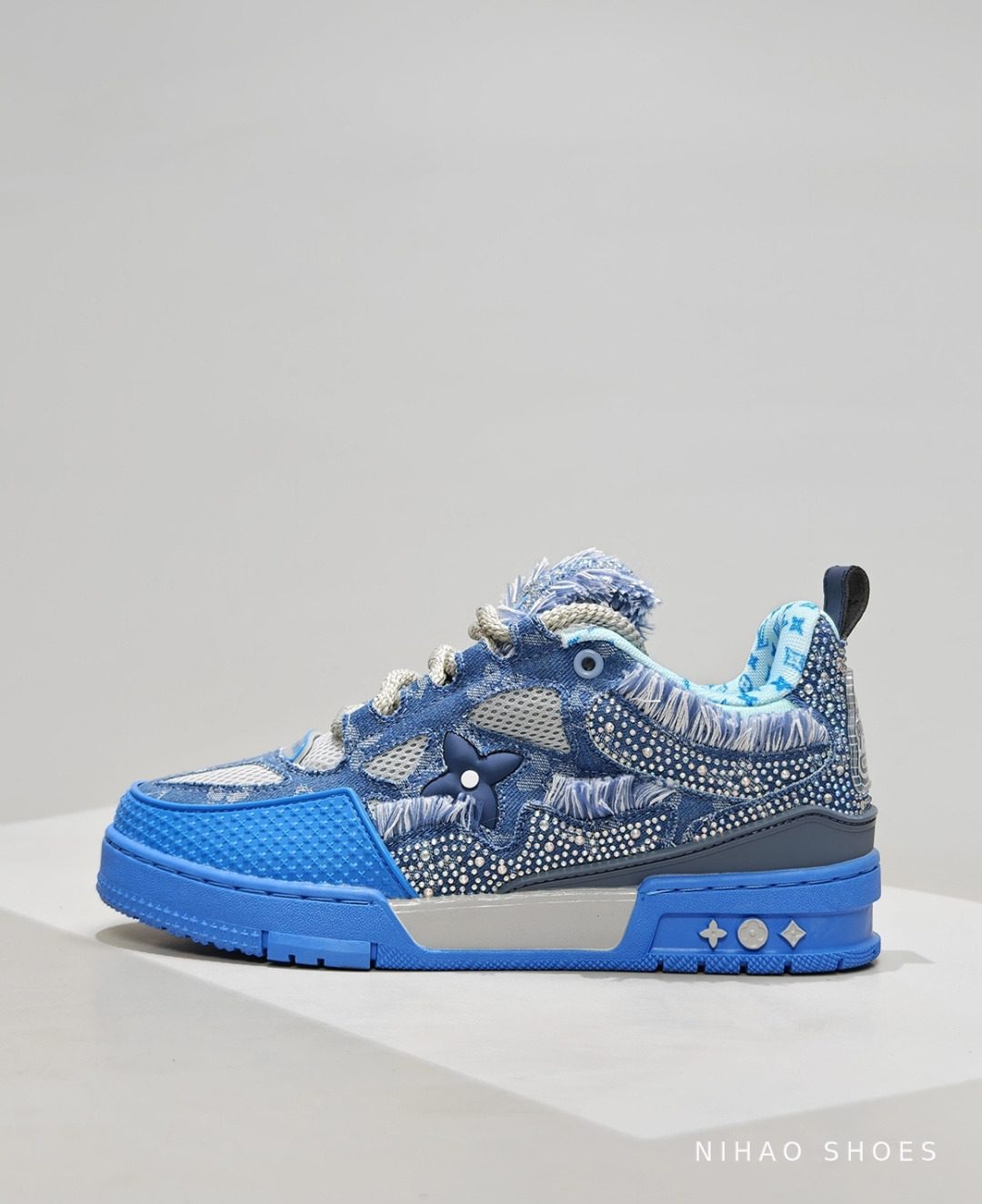 LV Skate Trainer Blue Denim — side profile