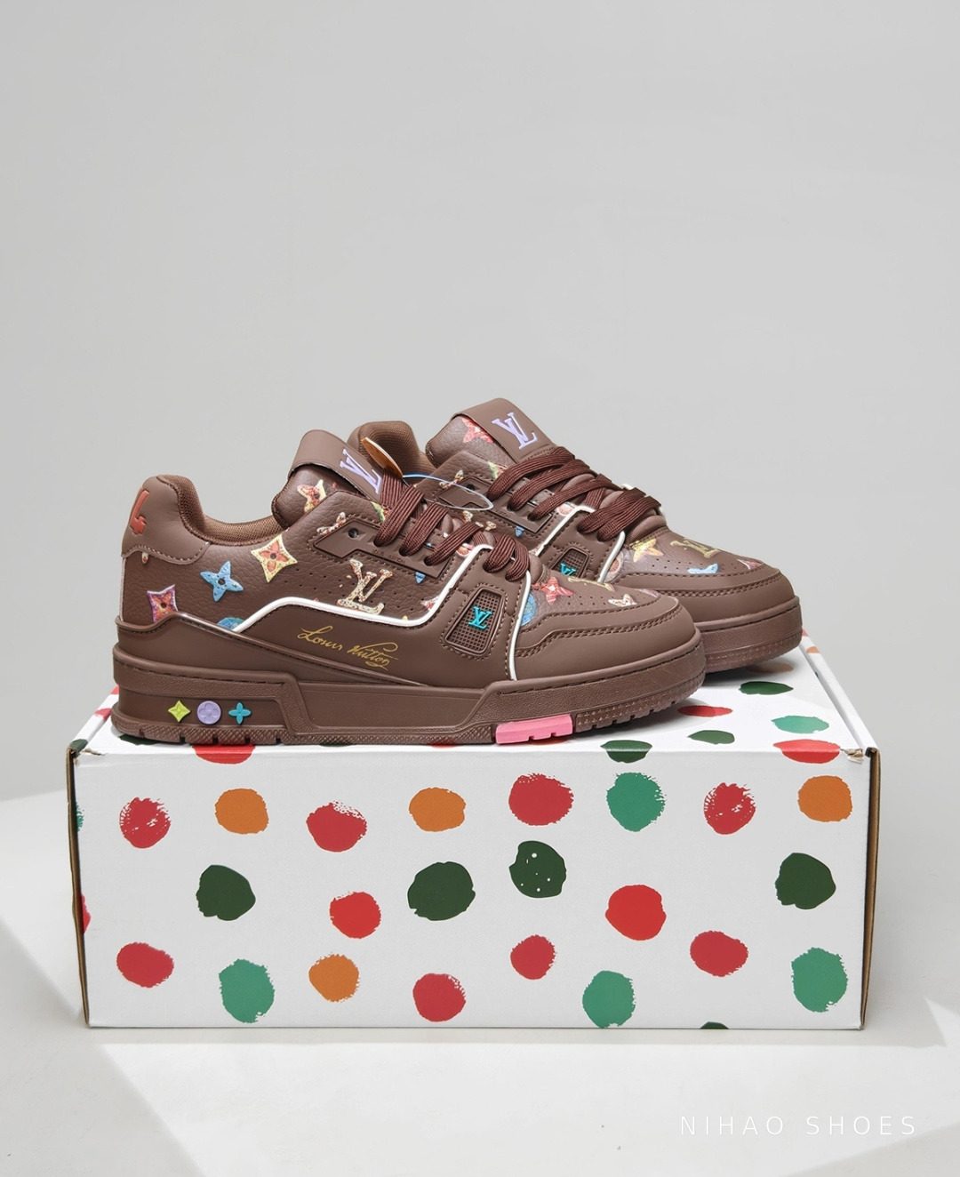 LV Trainer Multicolour Monogram — Chocolate on box