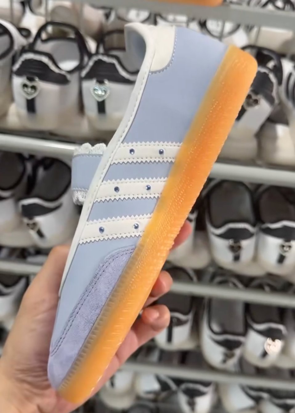 Samba Mary Jane Halo Blue sneaker sole and stripe detail