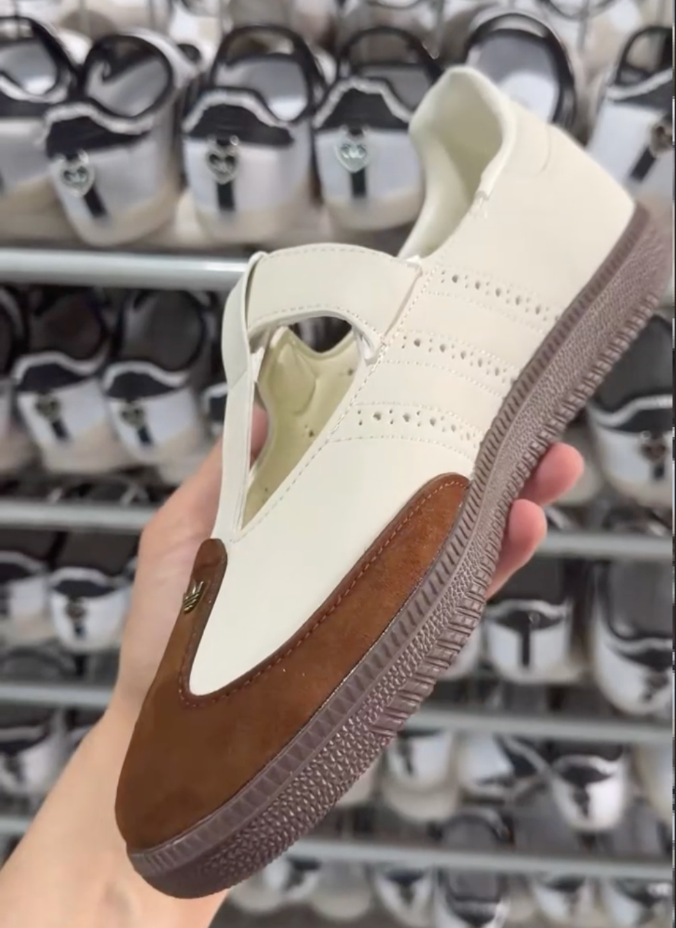 Samba Mary Jane Cream Brown sneaker angled view